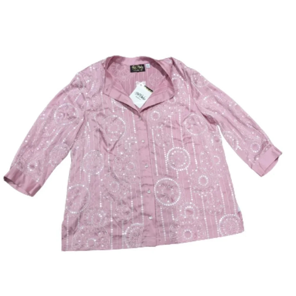 Bob Mackie wearable art Light‎ Pink with Sequin embroidery button front NWT Sz L
